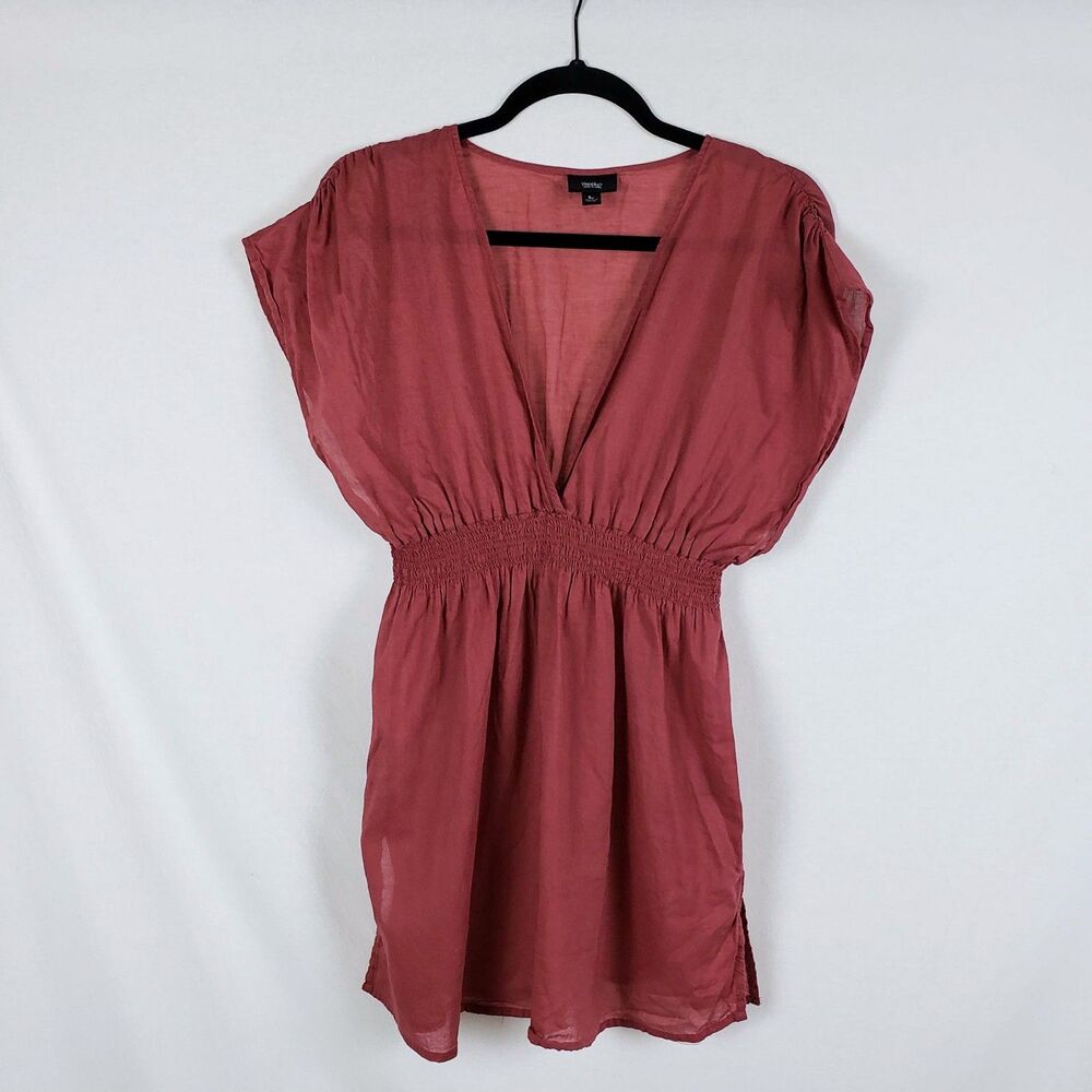 Mossimo Babydoll Top Womens L Orange Smocked Waist Lightweight Woven Cotton Y2K